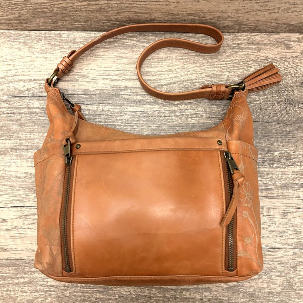 The Sak Keira Teak Leaf Embossed Chestnut Leather Boho Bag